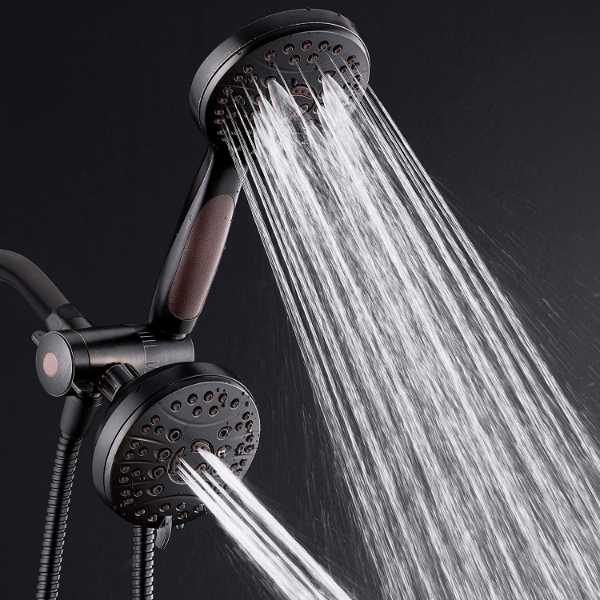 Black-colored dual shower head in the bathroom