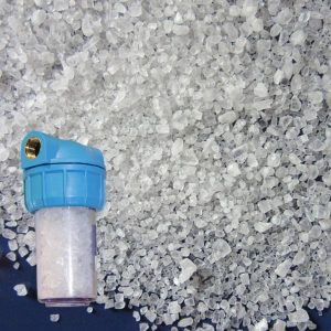 Table salt and salt crystals in a water purifier