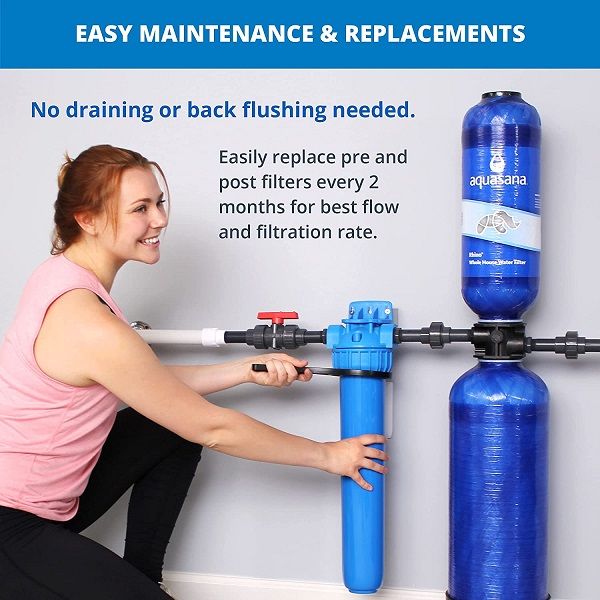 Woman replacing the leaking water softener filter