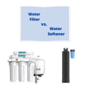 Water filter and water softener compared in a frame
