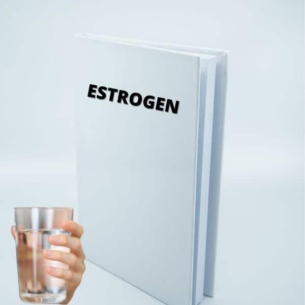 estrogen book and glass of water