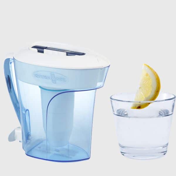 zerowater filter and a glass of water with lemon