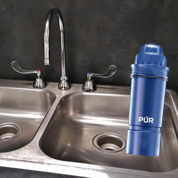 pur water filter in a sink basin